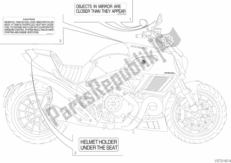 Todas as partes de Rótulo, Aviso do Ducati Diavel Diesel USA 1200 2017